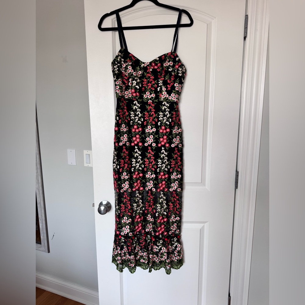 Allen Schwartz Floral Embroidered Black Dress